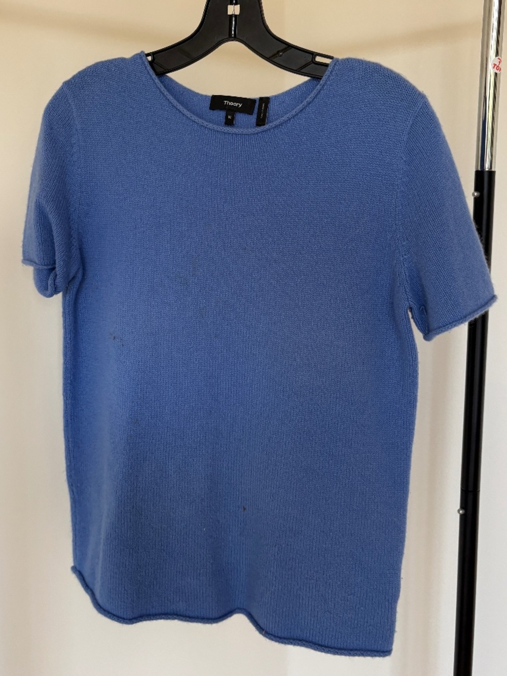 Theory Tolleree Blue 100% Cashmere Short Sleeve Sweater Size M